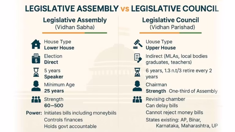 Difference Between Legislative Assembly and Legislative Council