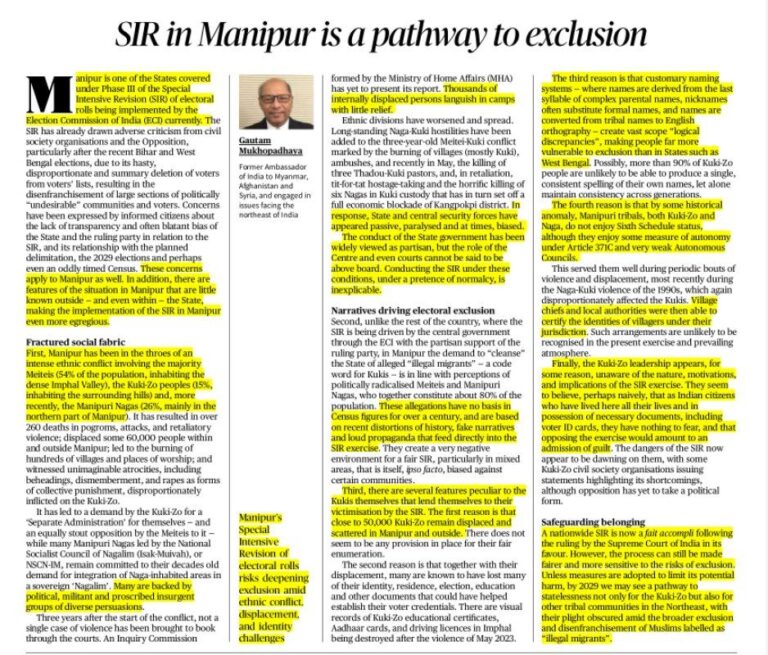 Sir In Manipur & Electoral Exclusion