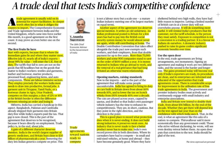A Trade Deal That Tests India’s Competitive Confidence