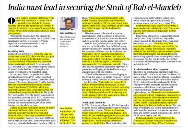 India Must Lead in Securing the Strait of Bab el-Mandeb