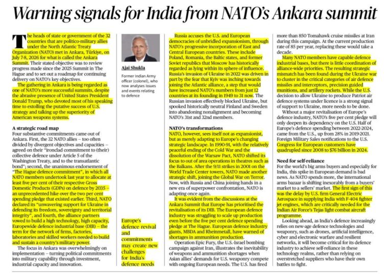 Warning Signals for India from NATO’s Ankara Summit