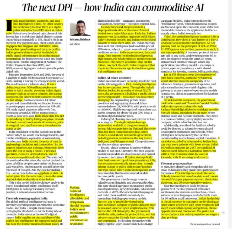 AI as India's Next Digital Public Infrastructure (DPI)