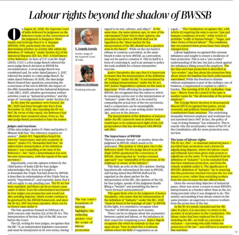 Labour Rights Beyond BWSSB