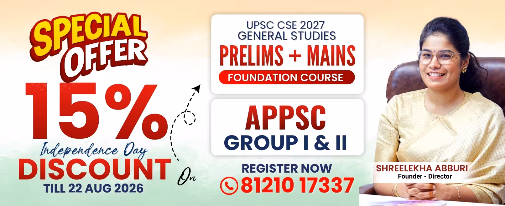 UPSC & APPSC Groups 15 percent Discount