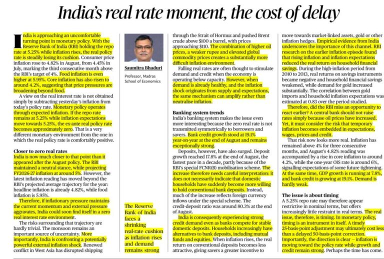 India’s Real Interest Rate: The Cost of Delay