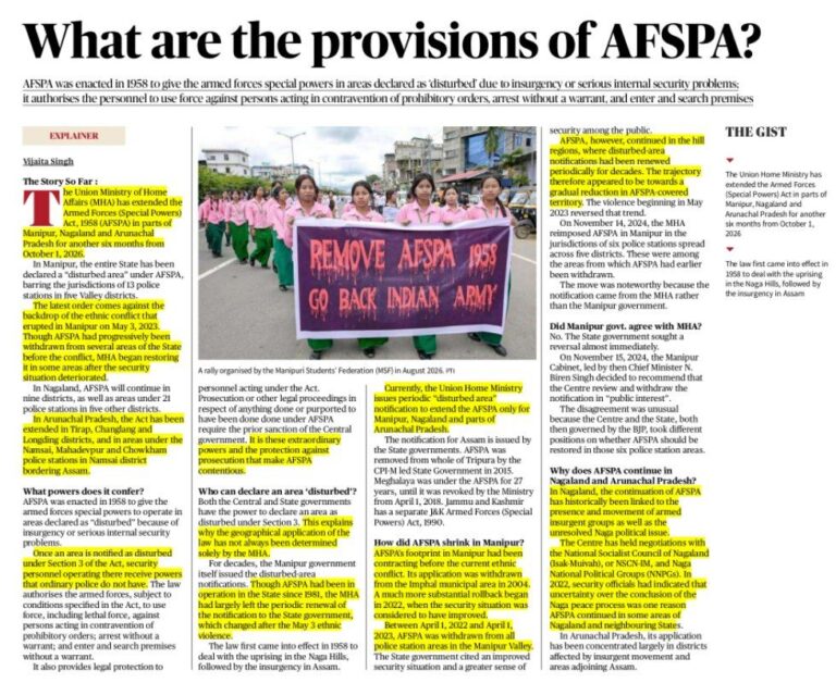 AFSPA: Powers and the Disturbed Area Debate
