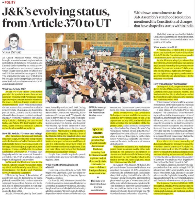 J&K’s Evolving Constitutional Status