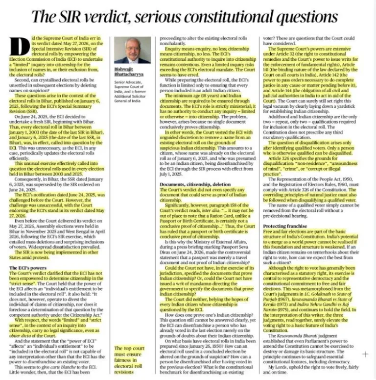 SIR Verdict: Electoral Rights and Constitutional Concerns