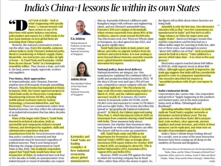 India’s China+1 Strategy Lessons from States